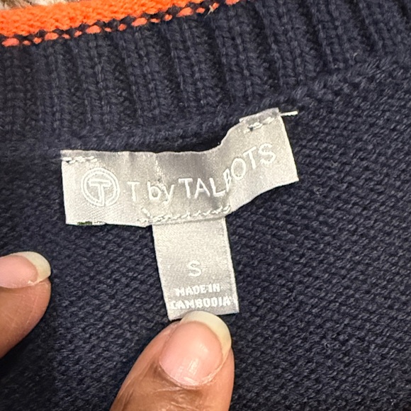 T by Talbots rolled crew neck Navy White Stripe nautical sweater size small - Picture 5 of 10